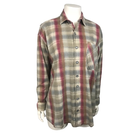Vintage 1990s Express Shadow Plaid Flannel Shirt / Men's Oversized