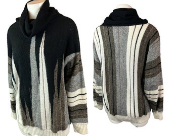 1980s Cowl Neck Semi Sheer Metallic Stripe Oversized Sweater / Women’s XL *