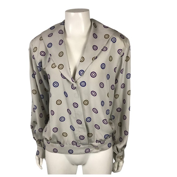 1980s Halston Blouse / 80s Low Cut Novelty Print … - image 3