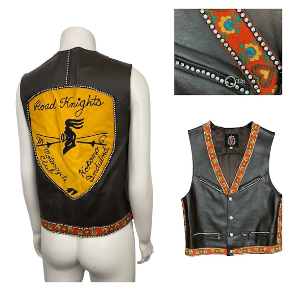 RARE 1960s Brown Leather MC Cut / Road Knights In… - image 1