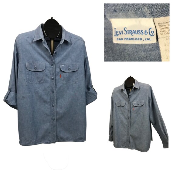 1980s Levis Work Shirt / 80s Blue Chambray Button