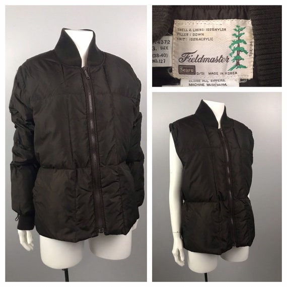 1980s Puffer Coat / Brown Nylon Puffer Jacket and