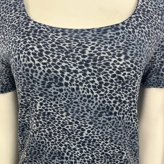 1990s Blue Semi Sheer Leopard Print Scoop Neck Bl… - image 2