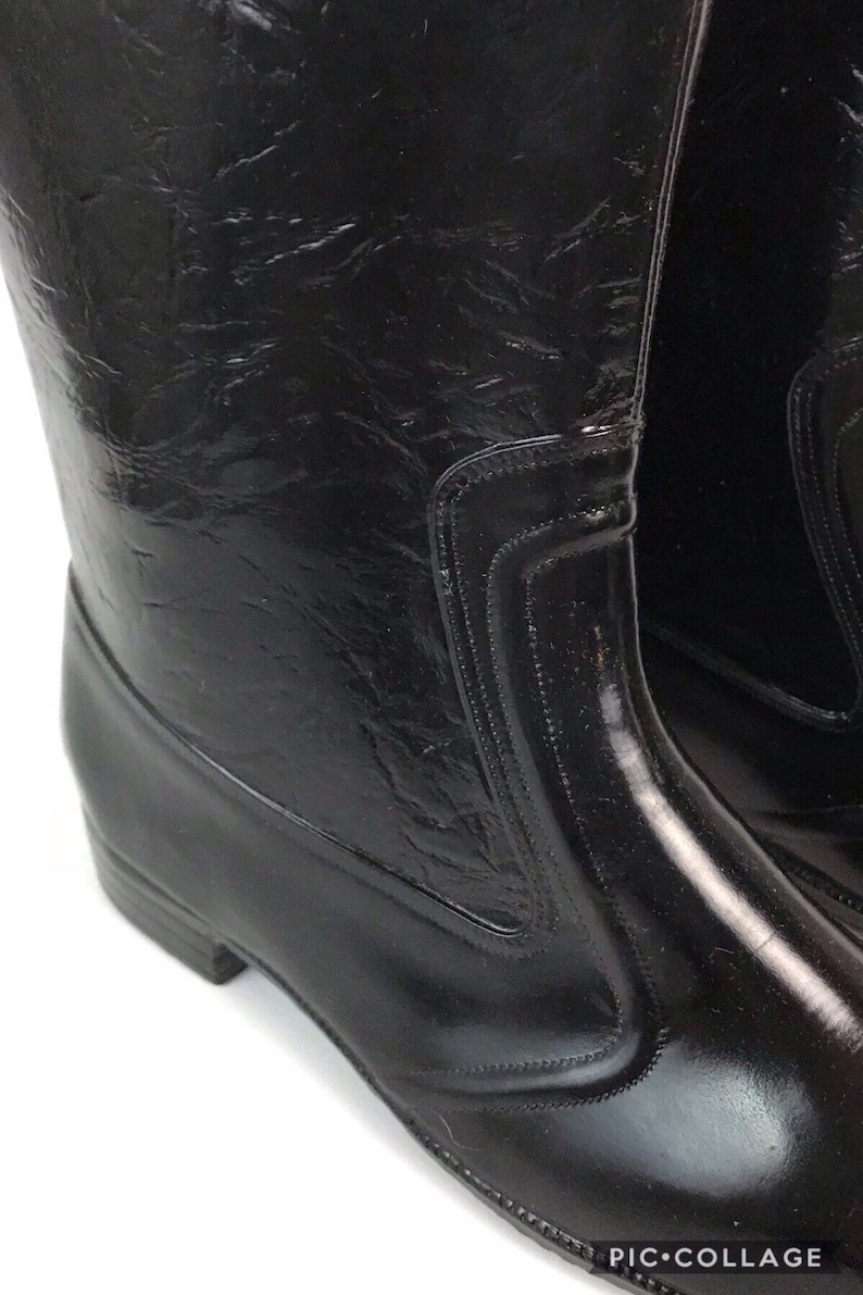 Vintage NOS Deadstock 1960s Black Vinyl Leather Look Mid Calf Rain Boots  Womens 6  60s Mod GoGo Boots Fleece Lined Unworn