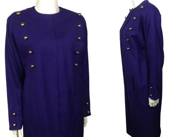 1980s Purple Linen Blend Dress SGT Peppers Style Dress / Medium *