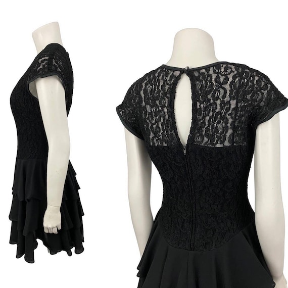 1990s Black Lace Tiered Party Dress Gothic Sleeve… - image 5