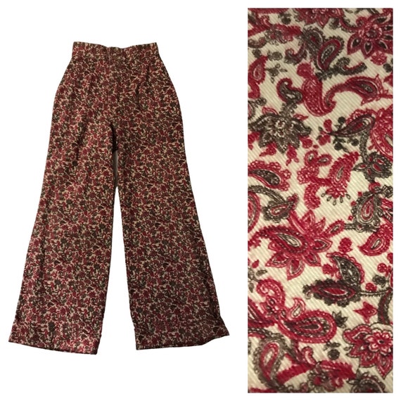 1960s Floral Print Pants / 60s High Waist Bell Bot