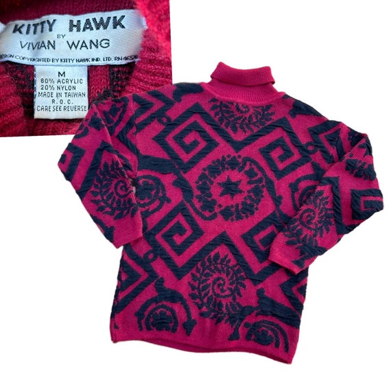 1980s Preppy Geometric Oversized Chunky Sweater T… - image 1