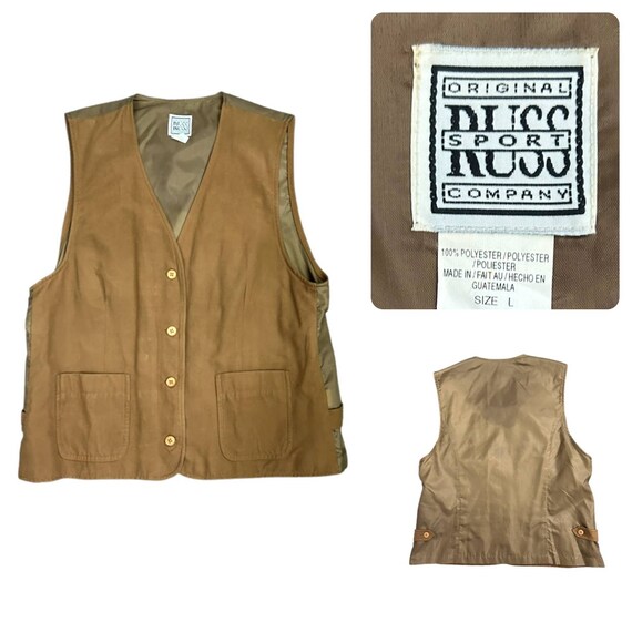 1990s Brown Faux Suede Button Up Oversized Vest S… - image 1