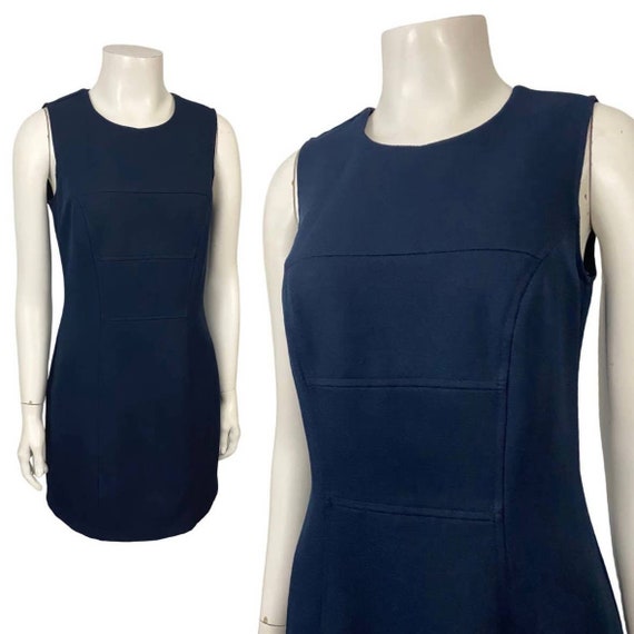 1990s Navy Blue Sleeveless Shift Mini Short Dress… - image 1