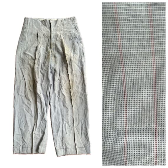 1950s Stripe High Waist Pleated Pants Slacks Workw