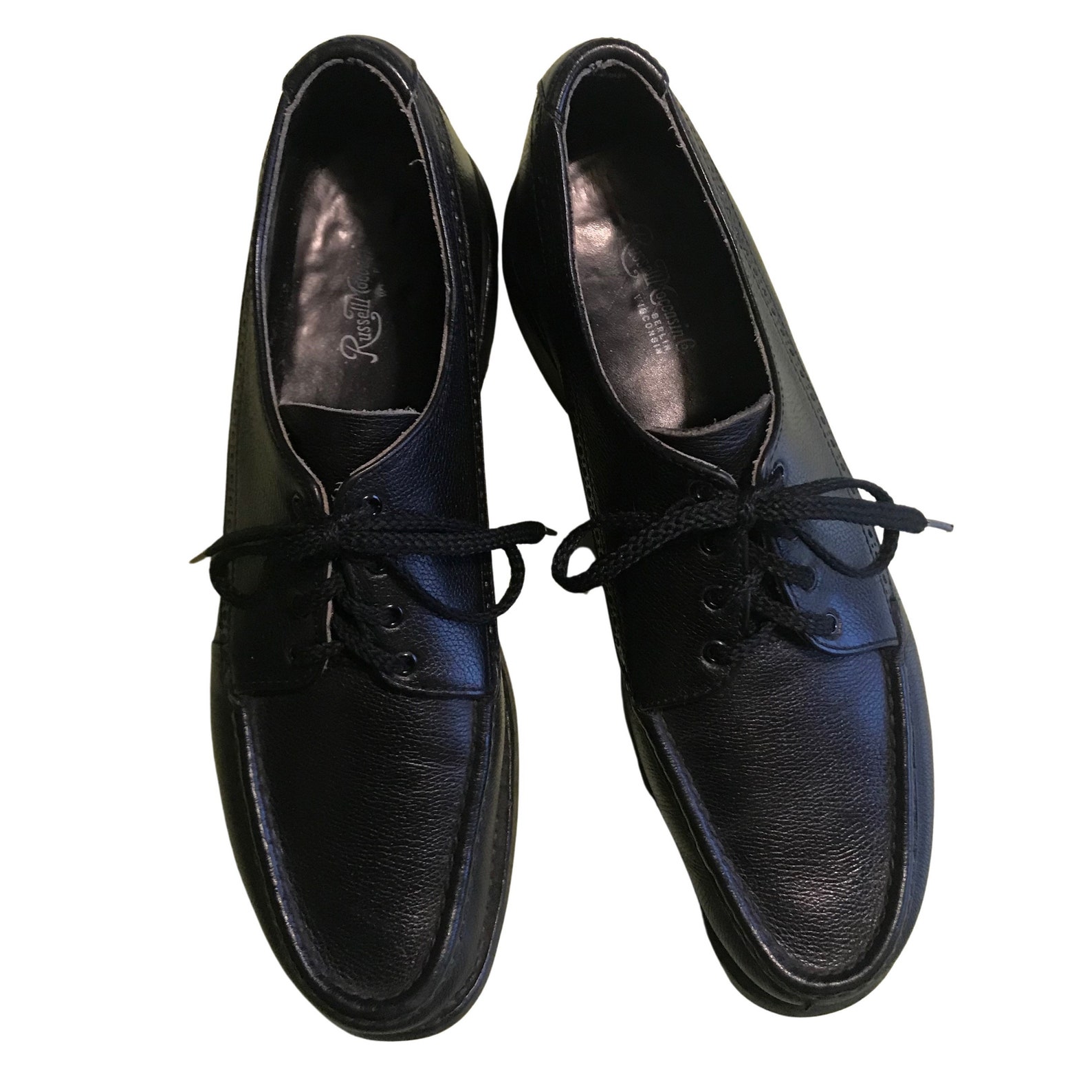 Russell Moccasin Black Leather Shoes / 60s Lace up Oxford - Etsy