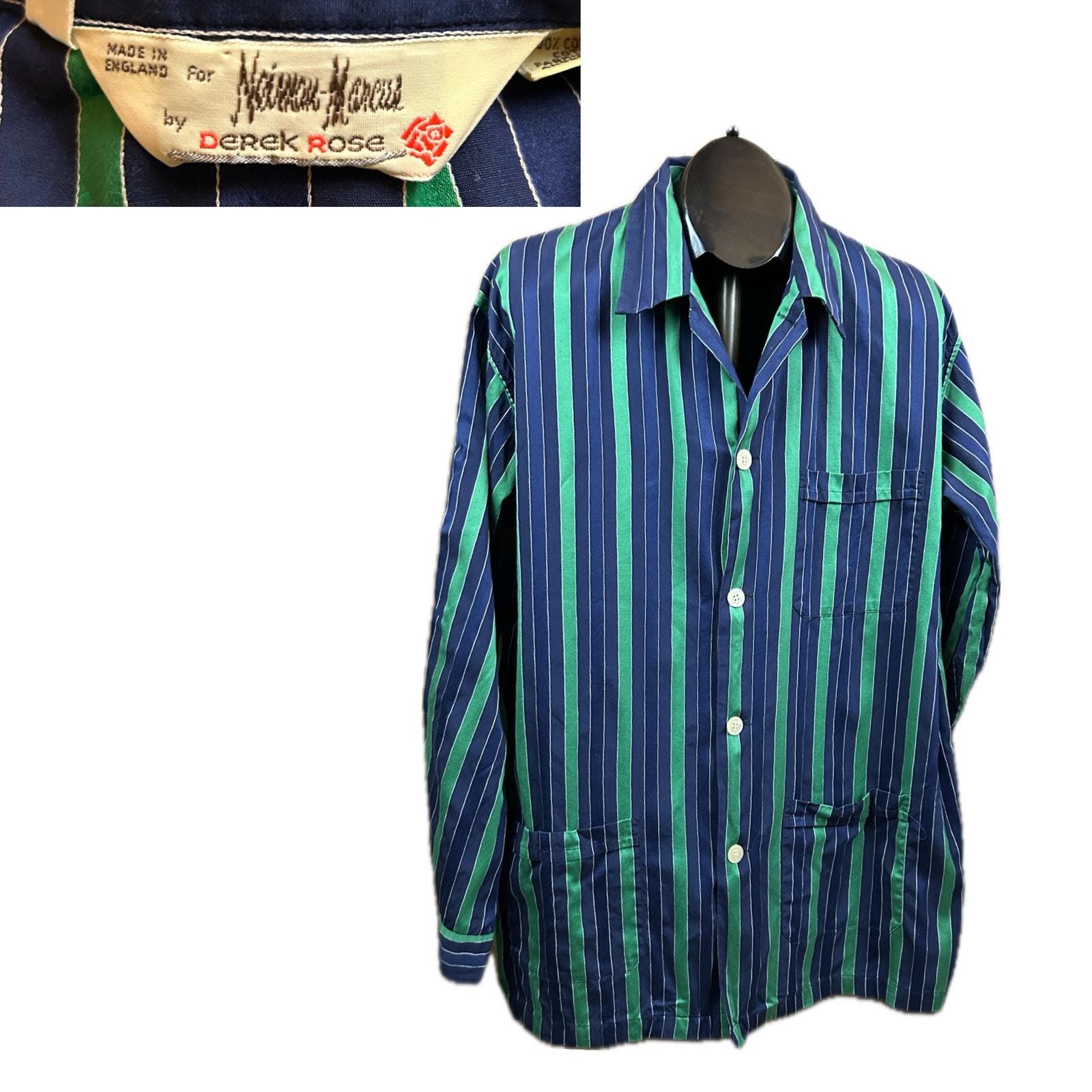 トップス vintage Euro cotton pajama shirt 60s 70s Vintage 70s Euro Pajama Shirt Blue Stripe Cotton Unisex