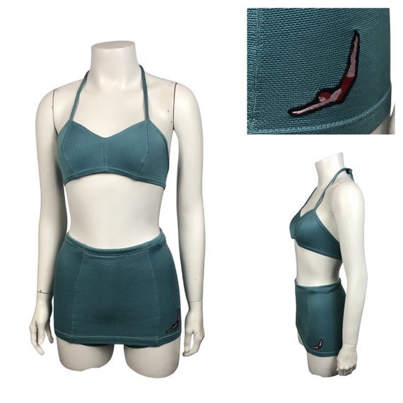 1940s Jantzen Bikini Swimsuit / Teal Blue Two Piec