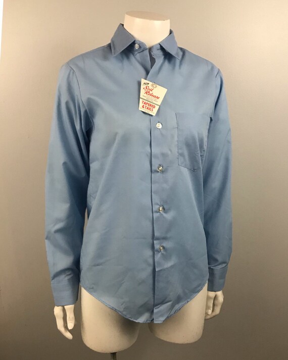 1960s Button Down Shirt / 60s NOS Sky Blue Mod Iv… - image 3