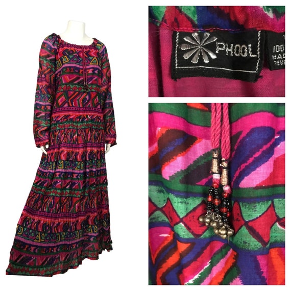 1970s Phool India Cotton Dress / Pink Cotton Gauze