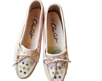 Deadstock 1980s Pink Jeweled Slip on Moccasin Shoes Flats / Women’s 6 *