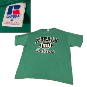 Vintage 1990s Green Russell Football T-shirt Tee shirt Single Stitch / XL