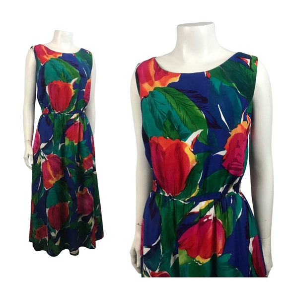 1980s Sleeveless Dress / 80s Lanz Original Floral