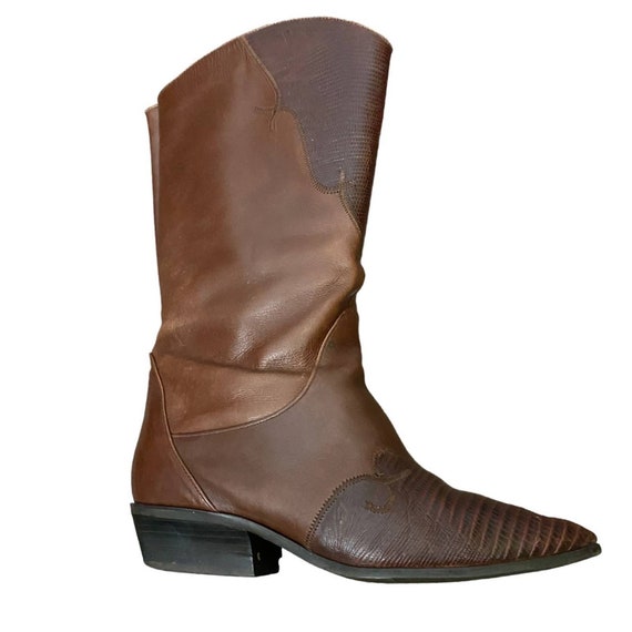 1990s Nine West Faux Snake Brown Leather Mid Calf… - image 2