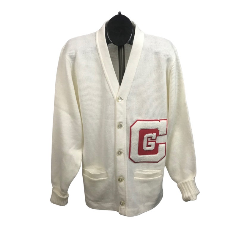 Vintage Letterman Sweater 1960s White School Cardigan Top Women\u2019s Large