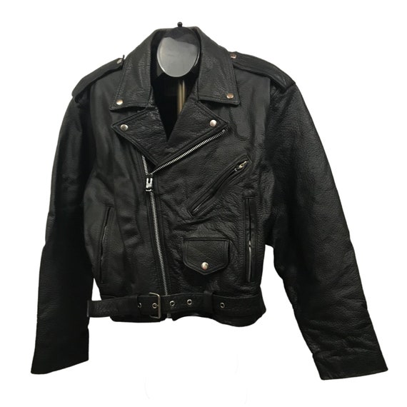 Vintage Leather Jacket / Distressed Black Belted M