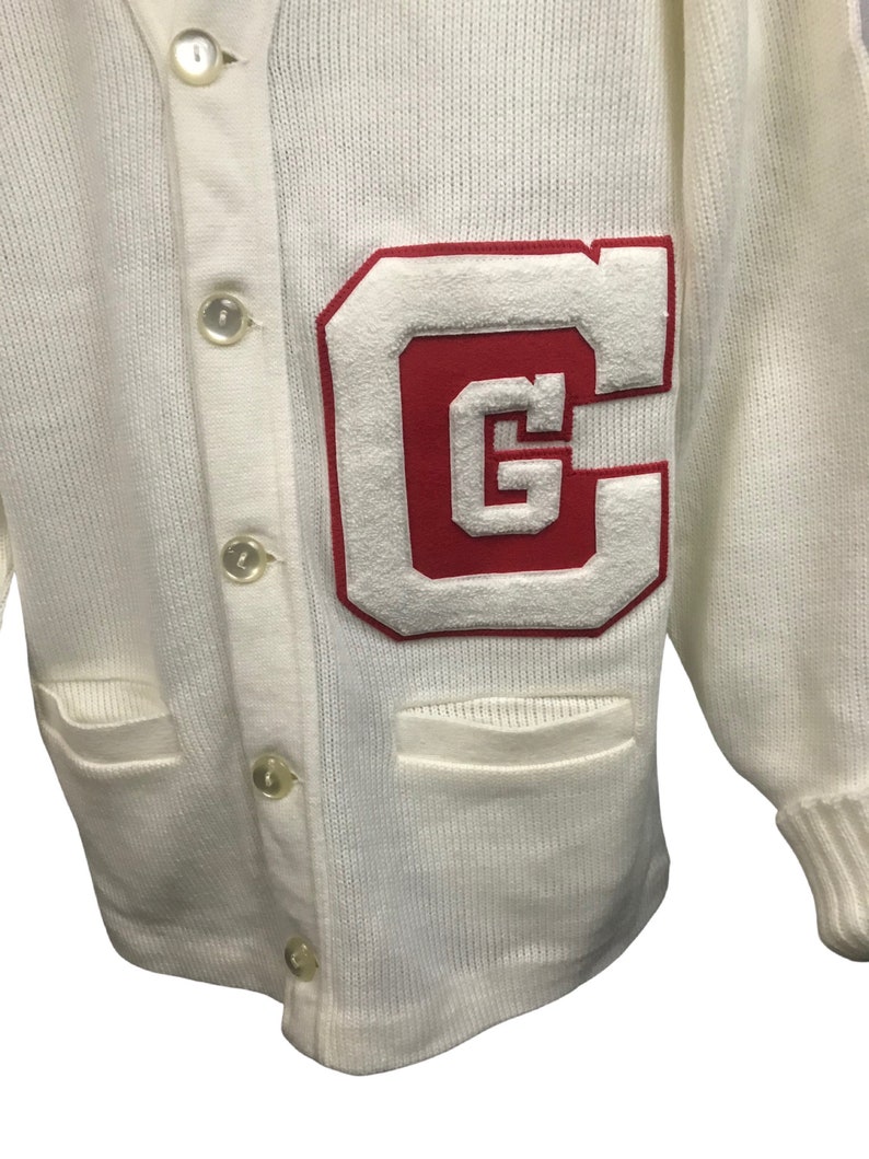 Vintage Letterman Sweater 1960s White School Cardigan Top Women\u2019s Large