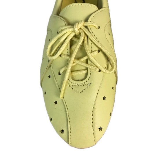 Deadstock 1980s Yellow Leather Star Cutout Flats … - image 2