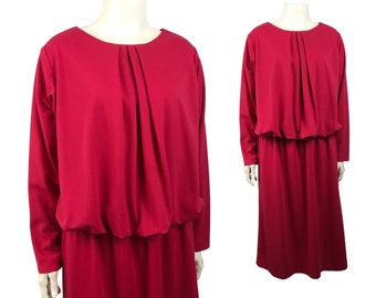 1980s Pink Dress / Fuchsia Pink Slouchy Shirt Dress Long Sleeves / Women’s M/L