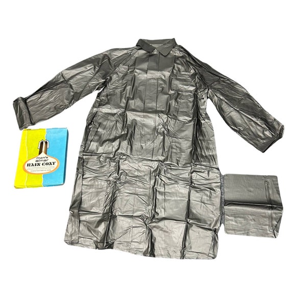 1960s NWT Mod Steel Grey Vinyl Rain Jacket in Box Fetish / Men's