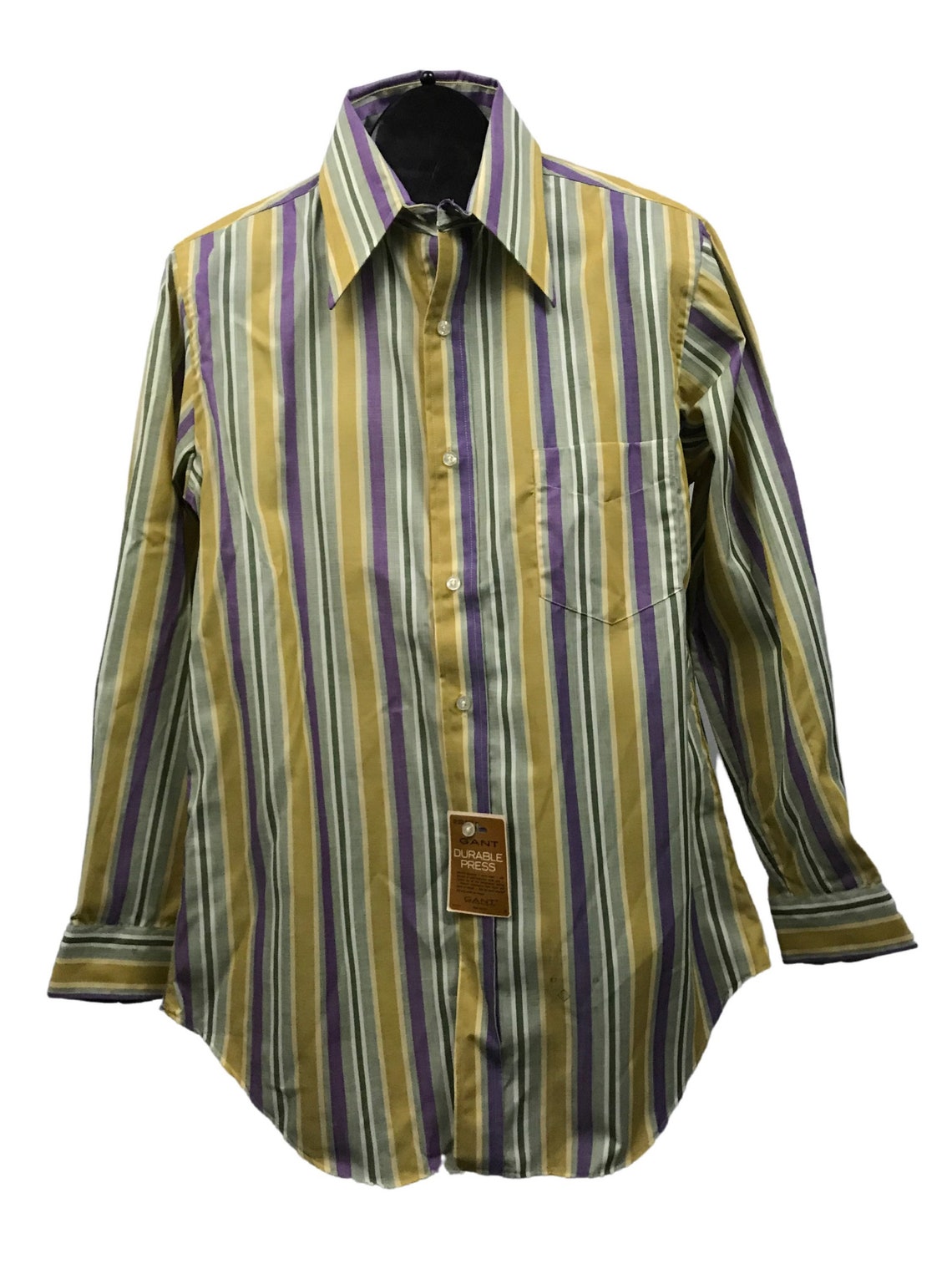 1960s Stripe Shirt / 60s NOS Green & Brown Slim Fit Button | Etsy