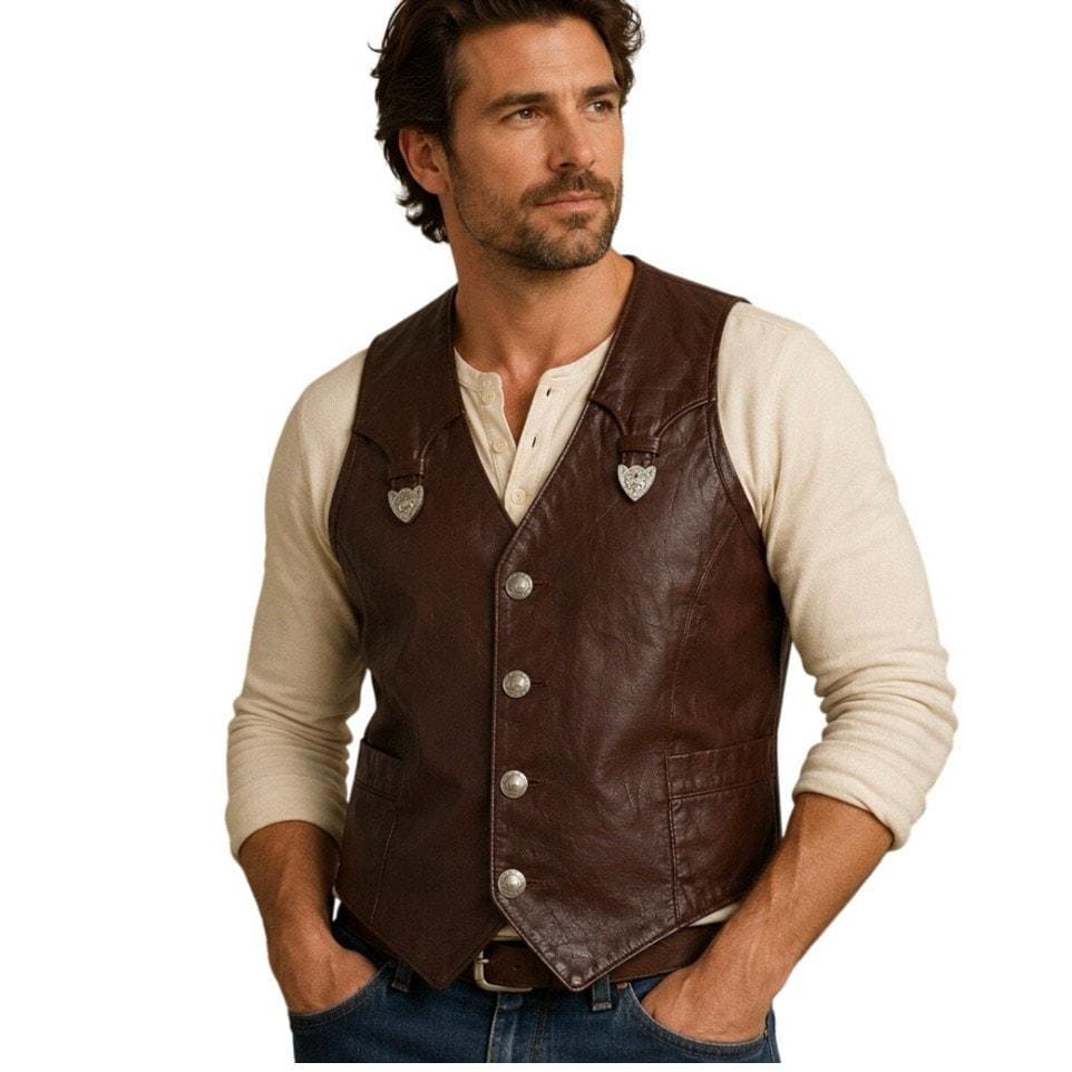 burny saddle leather-vest concho バーニー Concho Leather Vest - Etsy