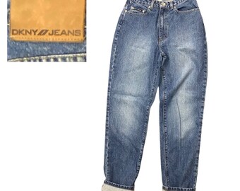1990s Y2K Blue Denim DKNYJeans High Waist Tapered Jeans / Medium