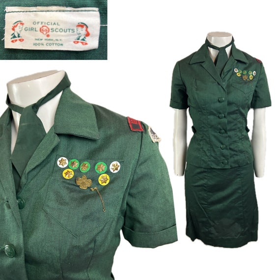 1950s Girl Scout Leader Blouse Skirt Dress Set / X