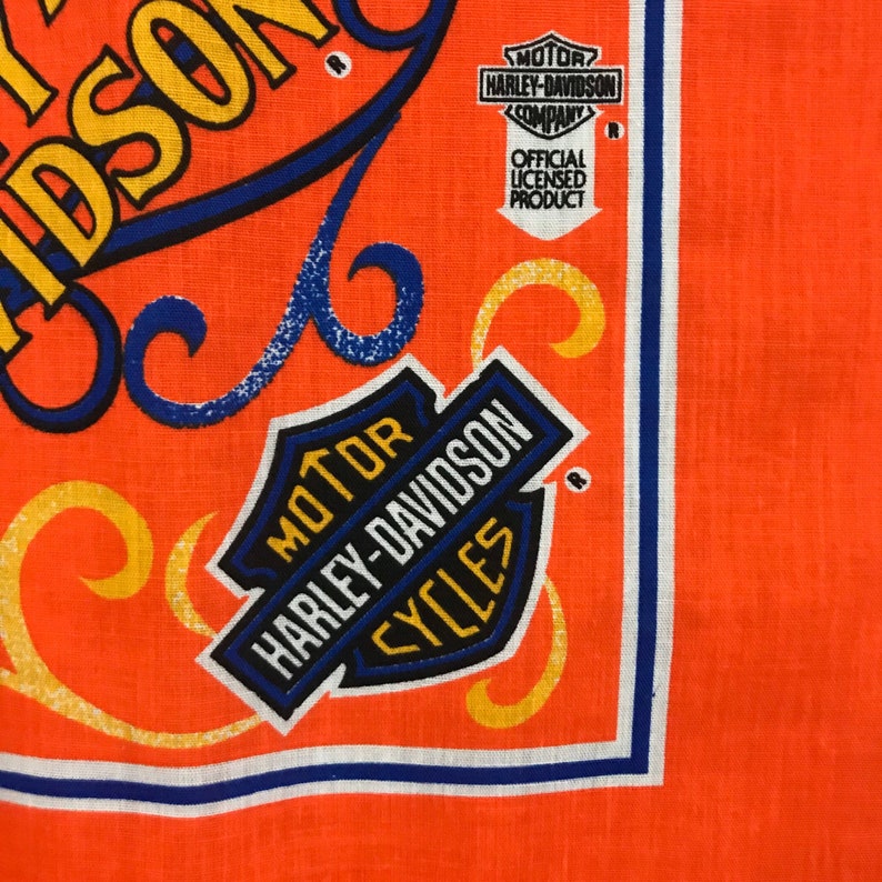 1980s Harley Davidson Bandana 80s Orange Bald Eagle Graphic Bandana Made in USA