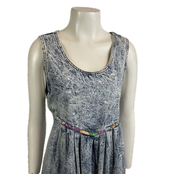 Vintage Acid Wash Sleeveless Denim Dress Tie Back… - image 2