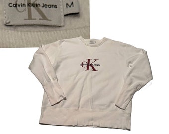 1990s CK Calvin Klein Spellout V Stitch Sweatshirt USA Made / Women’s Medium *