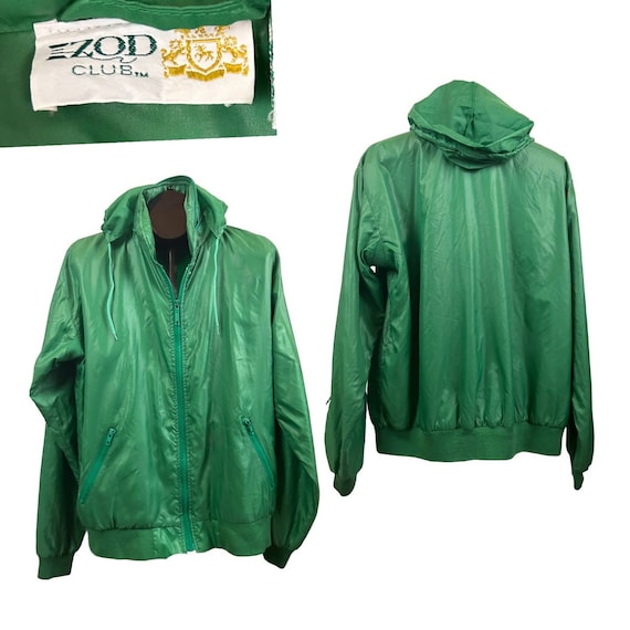 1980s Izod Nylon Wet Look Zip Up Hoodie Windbreake