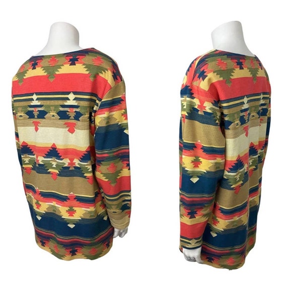 1990s Southwestern Print Stripe Pullover Shirt To… - image 3
