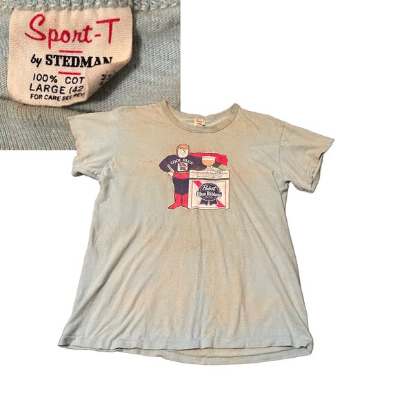 1970s PBR Pabst Blue Ribbon Iron On Single Stitch T A… - Gem