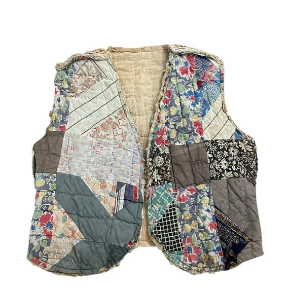 Antique Handmade Patchwork Quilt Vest Primitive Folk Art Clothing