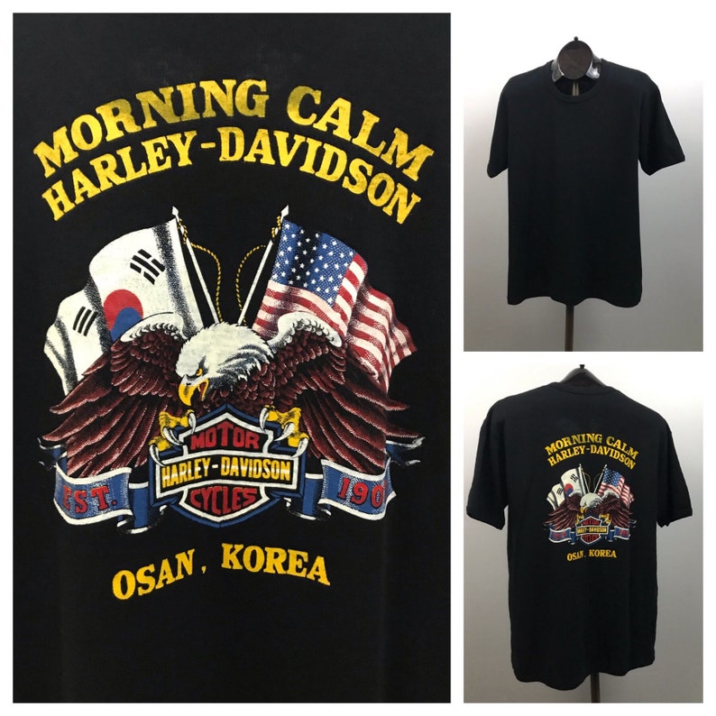 1980s Motorcycle T Shirt 80s NOS Harley Davidson Korea Tour Souvenir Tee Men/'s Medium