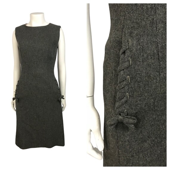 1960s Sleeveless Dress / 60s Gray Wool Sleeveless