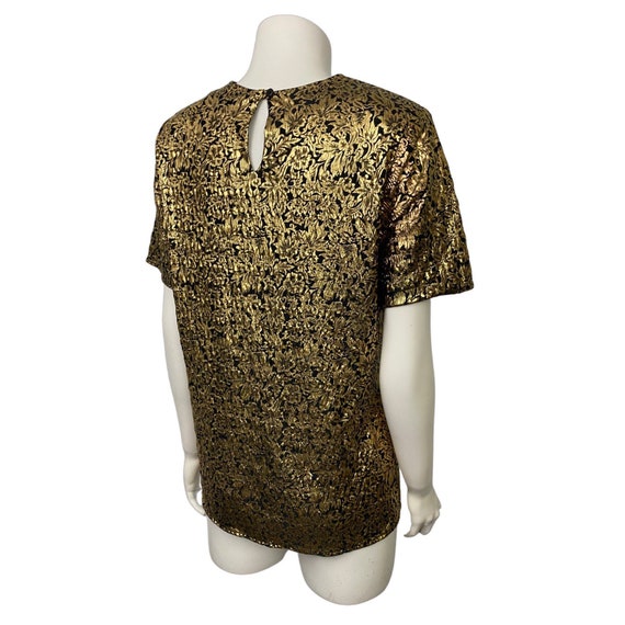 1990s Metallic Foil Blouse / 90s NOS Gold Floral … - image 5