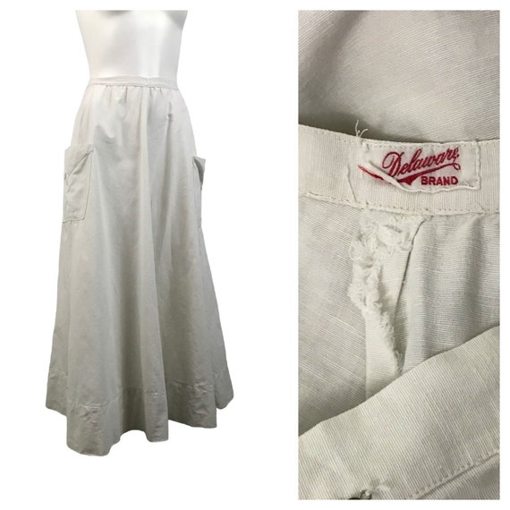 1920s White Cotton Skirt / Antique Long A Line Ski
