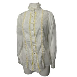 Vintage 1960s White Ruffled Lace New Romantic Blouse Top / Small
