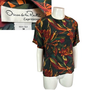 Vintage Oscar De La Renta Silk Floral Blouse / Women’s Medium *