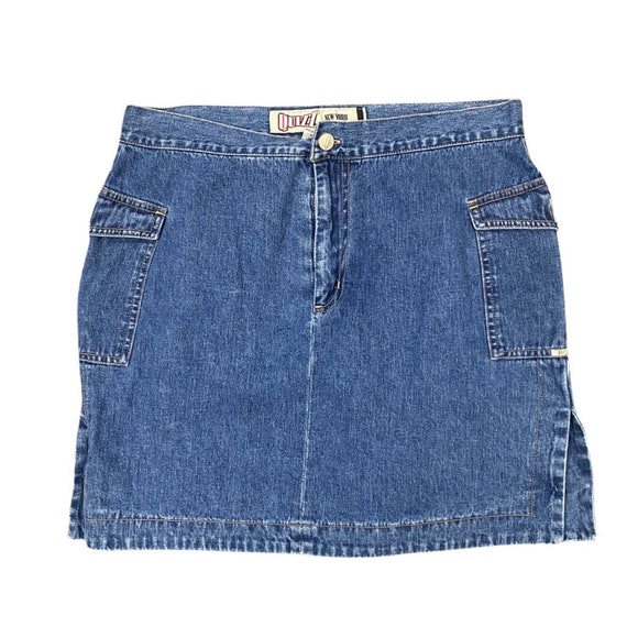 1990s Y2K Short Cargo Blue Jean Denim Skirt / Wai… - image 1