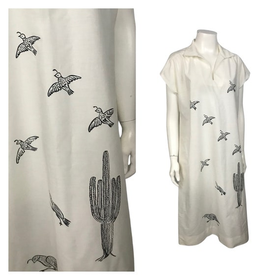1980s Novelty Print Dress / Bird & Cactus Print Sl