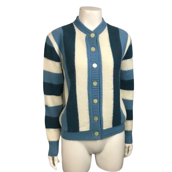 1960s Cardigan Sweater / 60s Mod Stripe Button Up